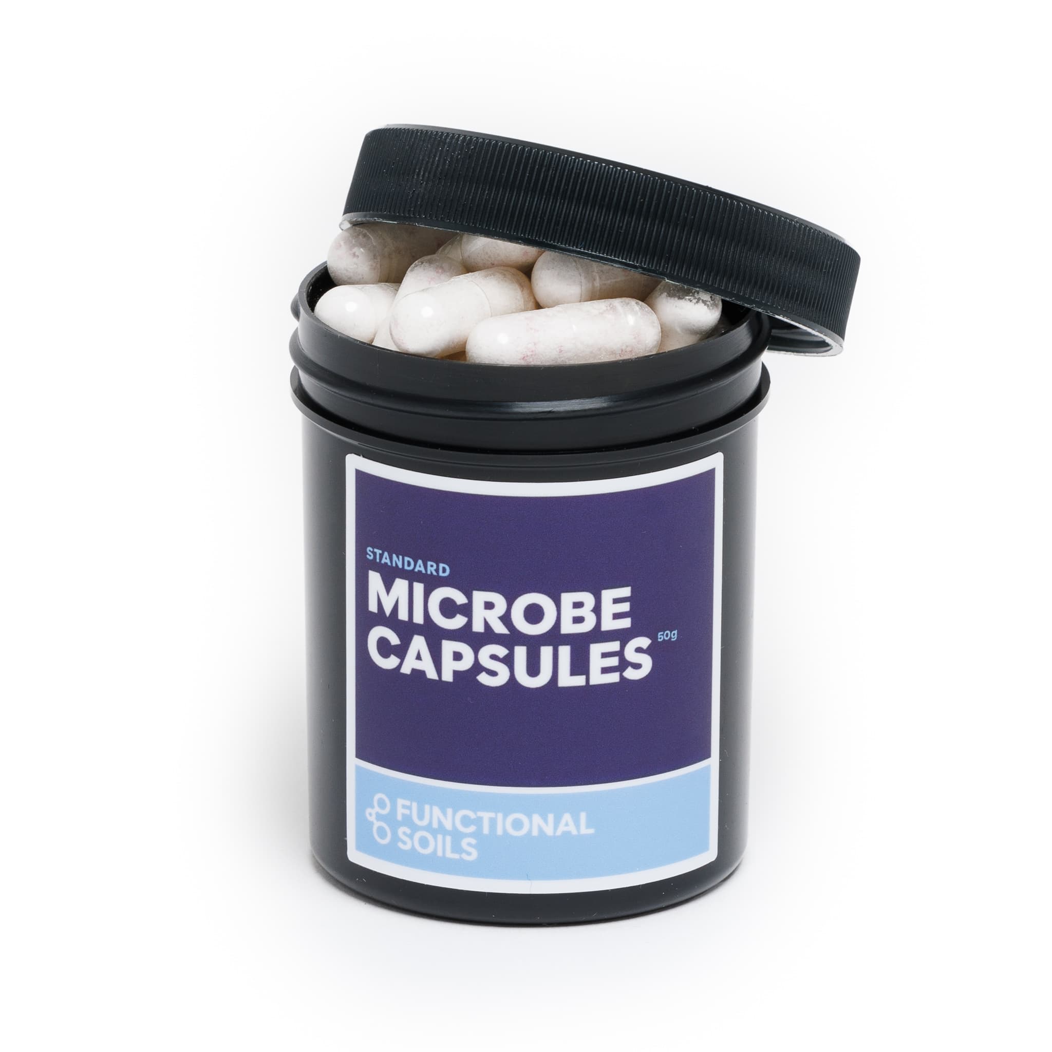 Microbe Capsules 50 g jar, open